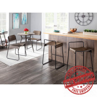 Lumisource B26-DALI BKE2 Dali Industrial Counter Stool in Black Metal with Espresso Wood - Set of 2